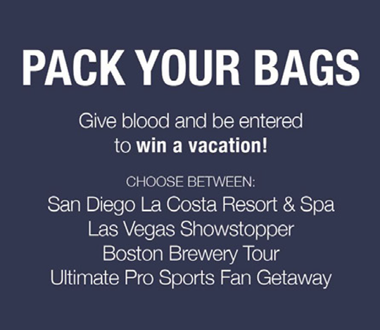 Give blood and be entered to win a vacation!