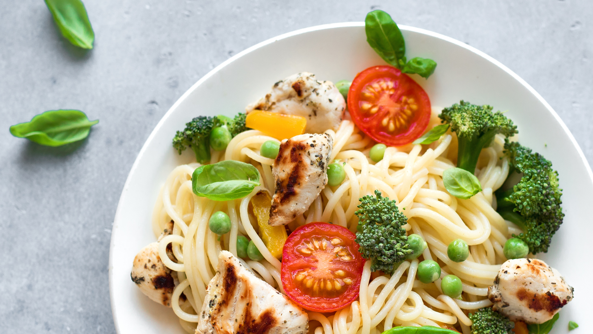 Grilled chicken primavera bowl